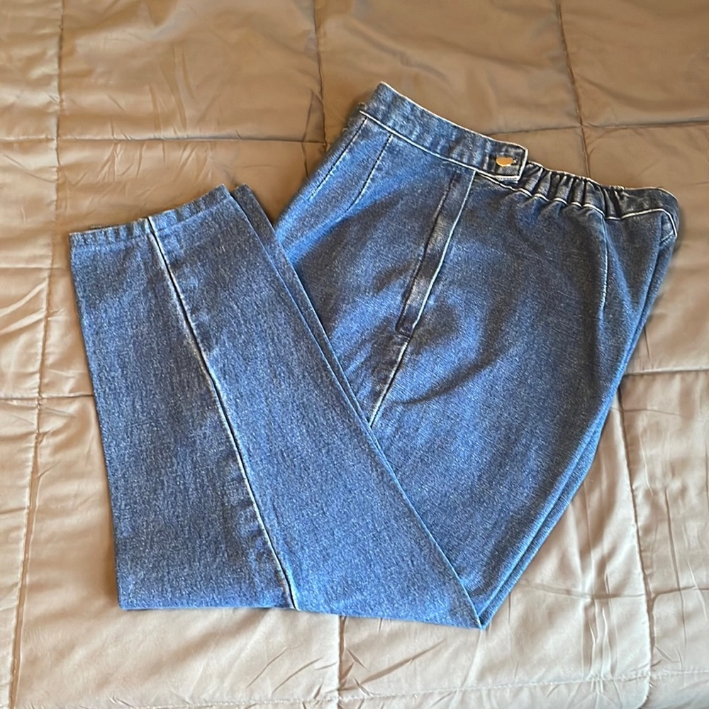 David David blue jeans, size 14, side button & zipper, elastic waist